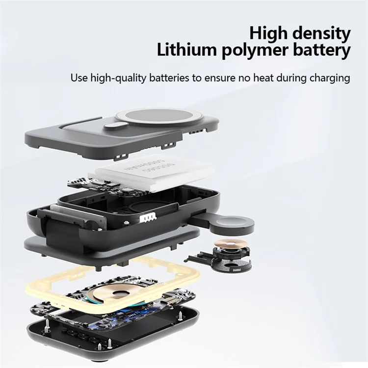 Bateria portátil magnética de 5000mAh para telefone, relógio e fone de ouvido - Carregador sem fio - Preto