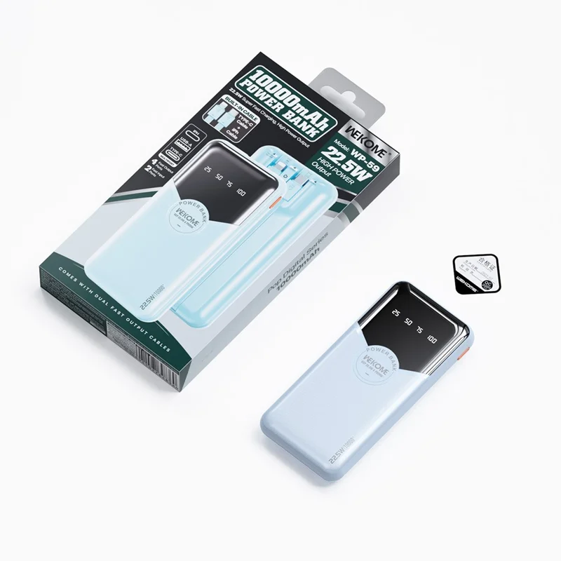 WEKOME WP-59 Pop Digital Series Gen3 10000mAh 22.5W Cabled Super Fast Charging Power Bank - Blue