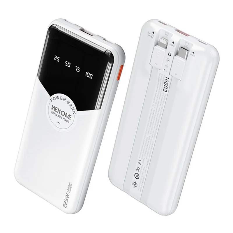 WEKOME WP-59 Pop Digital Series Gen3 10000mAh 22.5W Cabled Super Fast Charging Power Bank - White