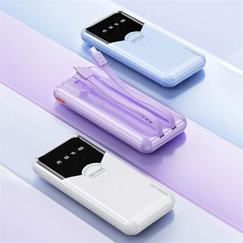 WEKOME WP-59 Pop Digital Series Gen3 10000mAh 22.5W Cabled Super Fast Charging Power Bank - White