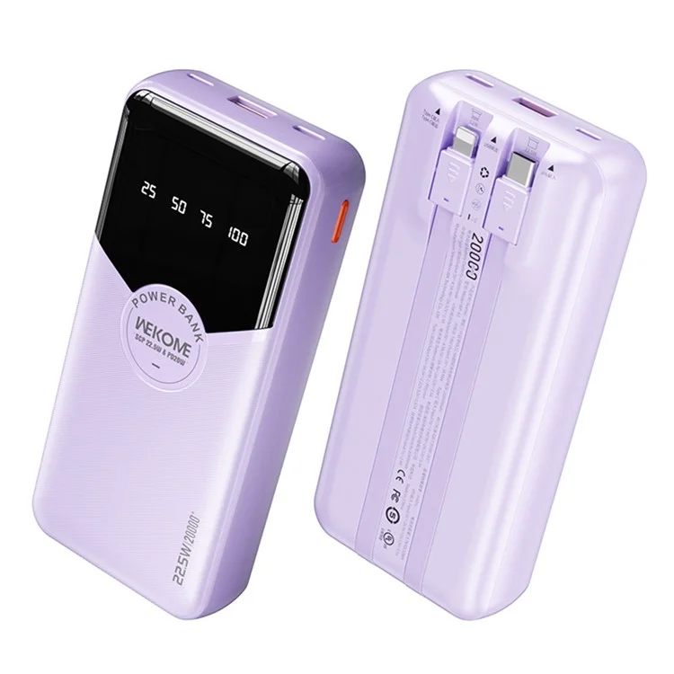 WEKOME WP-59 Pop Digital Series Gen3 20000mAh 22.5W Super Fast Charging Power Bank with Built-in Cable - Purple