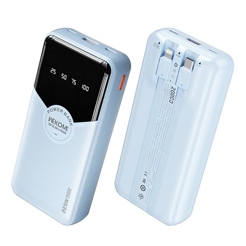 WEKOME WP-59 Pop Digital Series Gen3 20000mAh 22.5W Super Fast Charging Power Bank with Built-in Cable - Blue