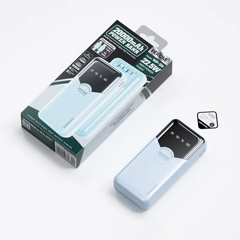 WEKOME WP-59 Pop Digital Series Gen3 20000mAh 22.5W Super Fast Charging Power Bank with Built-in Cable - Blue