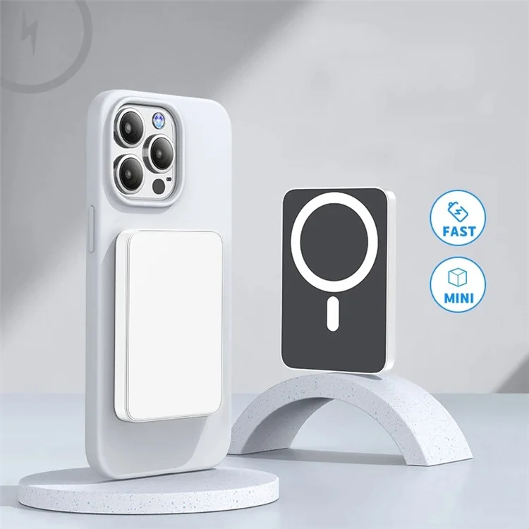 E61B 10000mah Magnetic Wireless Power Bank 2-in-1 Portable Phone External Battery Pack - White