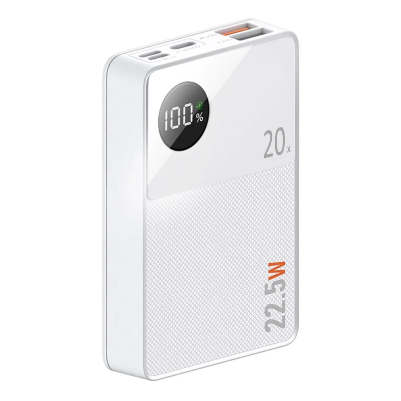 CYKE Q8 20000mAh Power Bank Portable Digital Display Phone External Battery Charger - White
