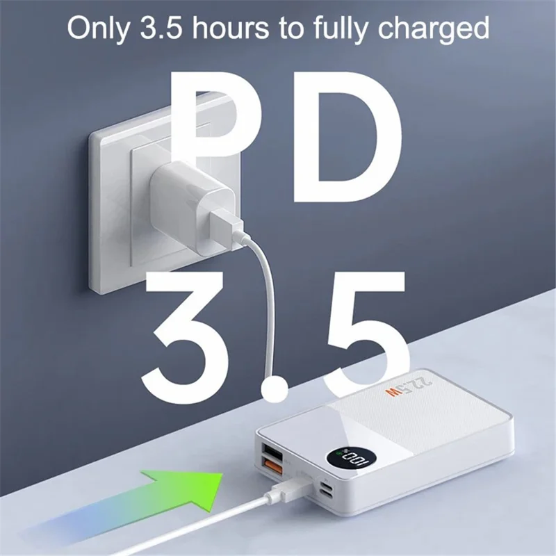 CYKE Q8 20000mAh Power Bank Portable Digital Display Phone External Battery Charger - White