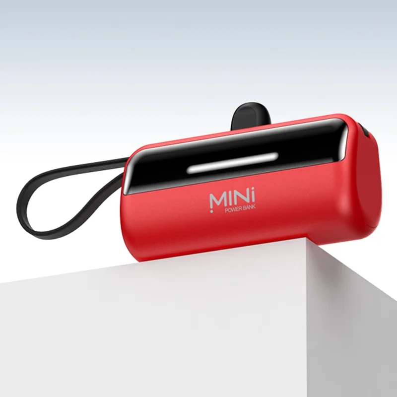 CYKE X3 Power Bank Capsule 5000mAh 8Pin Plug Batterie Externe avec Câble Intégré Type-C / USB - Rouge