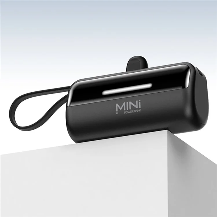 CYKE X3 5000mAh Capsule Shape Power Bank 8Pin Plug Phone External Battery with Built-in Type-C / USB Cable - Black