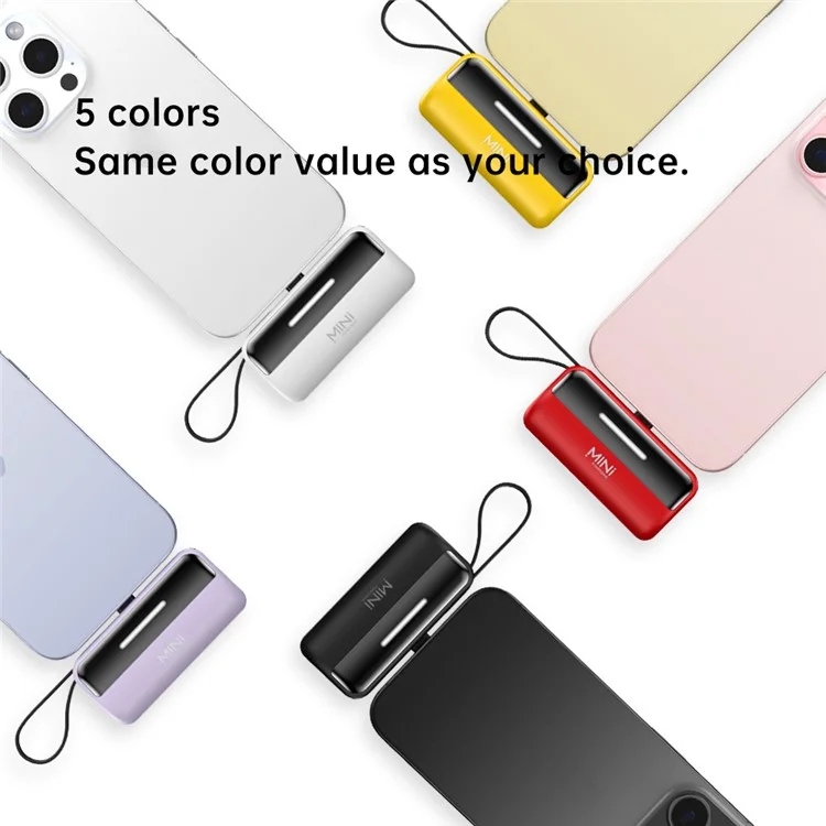CYKE X3 5000mAh Capsule Shape Power Bank 8Pin Plug Phone External Battery with Built-in Type-C / USB Cable - Black