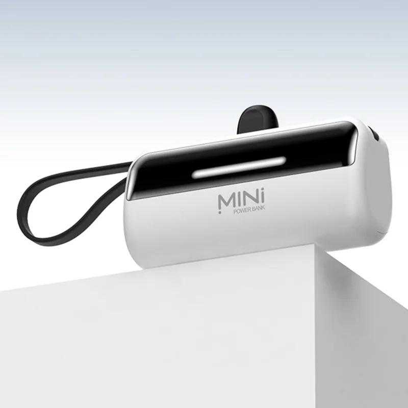 CYKE X3 5000 mAh Powerbank i kapselform med 8-polig stickkontakt, extern batteri för telefon med inbyggd Type-C/USB-kabel – Vit