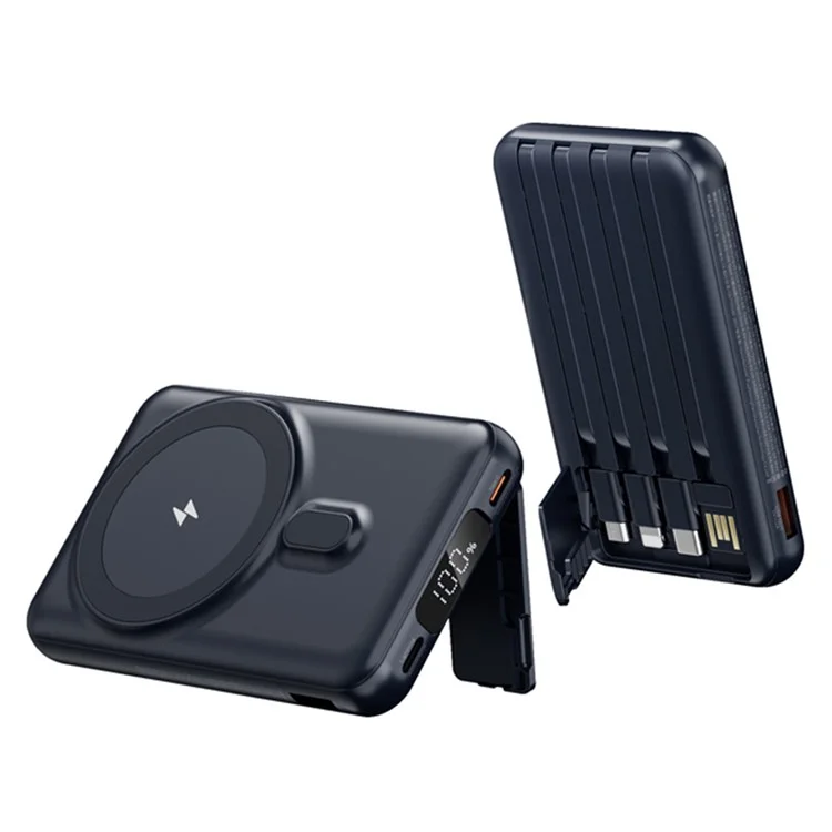 CYKE X1 10000mAh Phone Power Bank Magnetic Wireless Charger with Built-In Cables - Navy Blue
