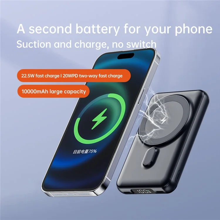 CYKE X1 10000mAh Phone Power Bank Magnetic Wireless Charger with Built-In Cables - Navy Blue