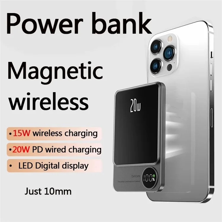 CYKE Q9 Ultra-Thin 15W Magnetic Wireless Charger 10000mAh Power Bank Battery Pack - Grey