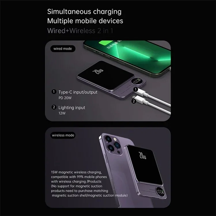 CYKE Q9 Ultra-Thin 15W Magnetic Wireless Charger 10000mAh Power Bank Battery Pack - Grey
