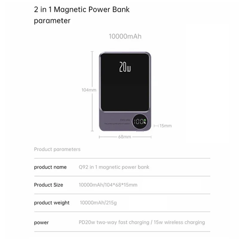 CYKE Q9 Ultra-Thin 15W Magnetic Wireless Charger 10000mAh Power Bank Battery Pack - Verde