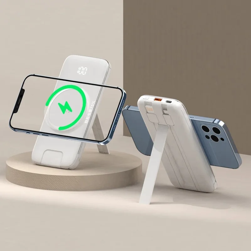 CYKE P3 10000mAh Digital Display Power Bank Built-in 4 Cables Magnetic Phone Wireless Charger - White