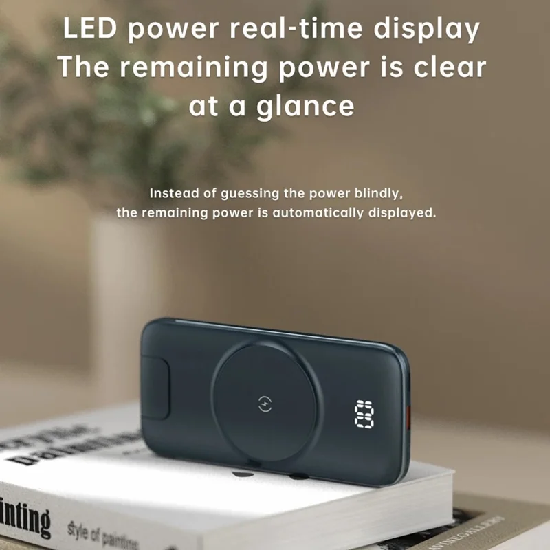 CYKE P3 10000mAh Digital Display Power Bank Built-in 4 Cables Magnetic Phone Wireless Charger - White