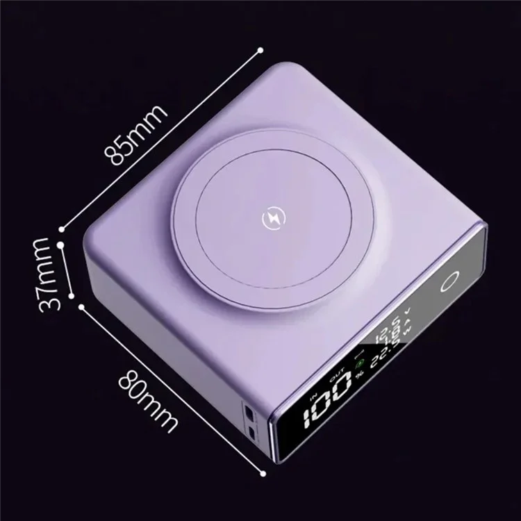 Batterie de secours CYKE Q7 20000mAh avec affichage numérique, chargeur sans fil magnétique 15W - Violet