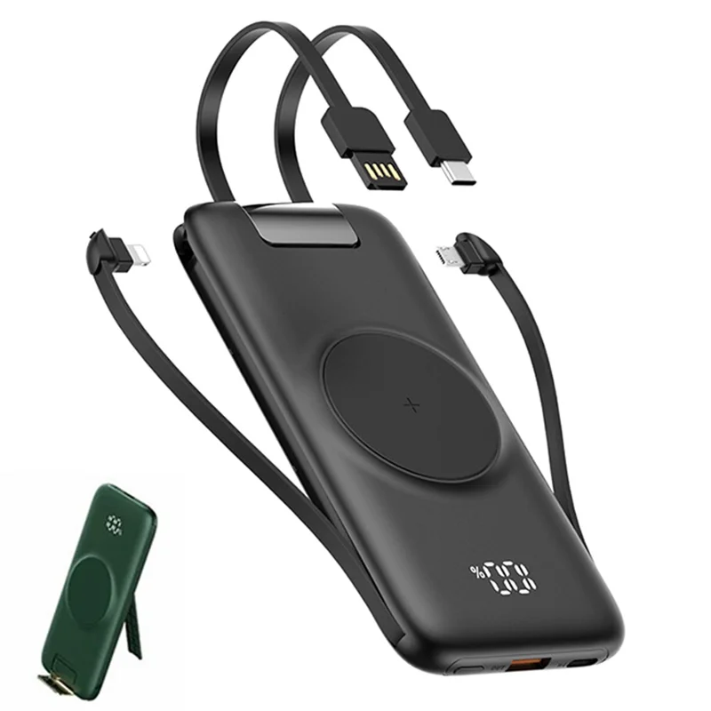 CYKE P2 20000mAh Power Bank with Charging Cable Portable Phone Charger with Stand - Black
