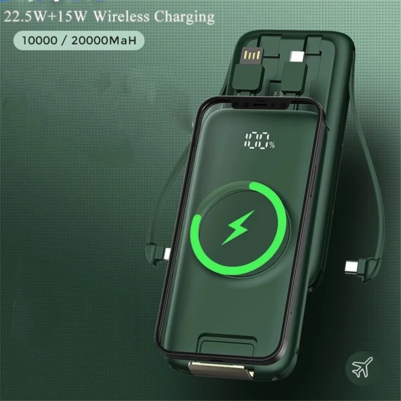CYKE P2 20000mAh Power Bank with Charging Cable Portable Phone Charger with Stand - Black
