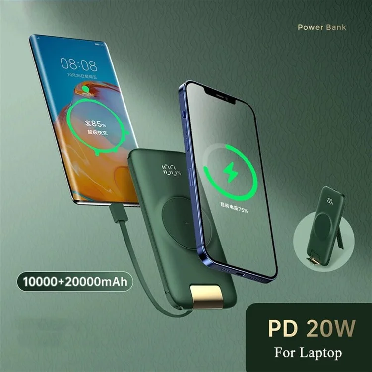 CYKE P2 10000mAh Портативный подставка для телефона Зарядное устройство Внешний аккумулятор с зарядным кабелем - Зеленый