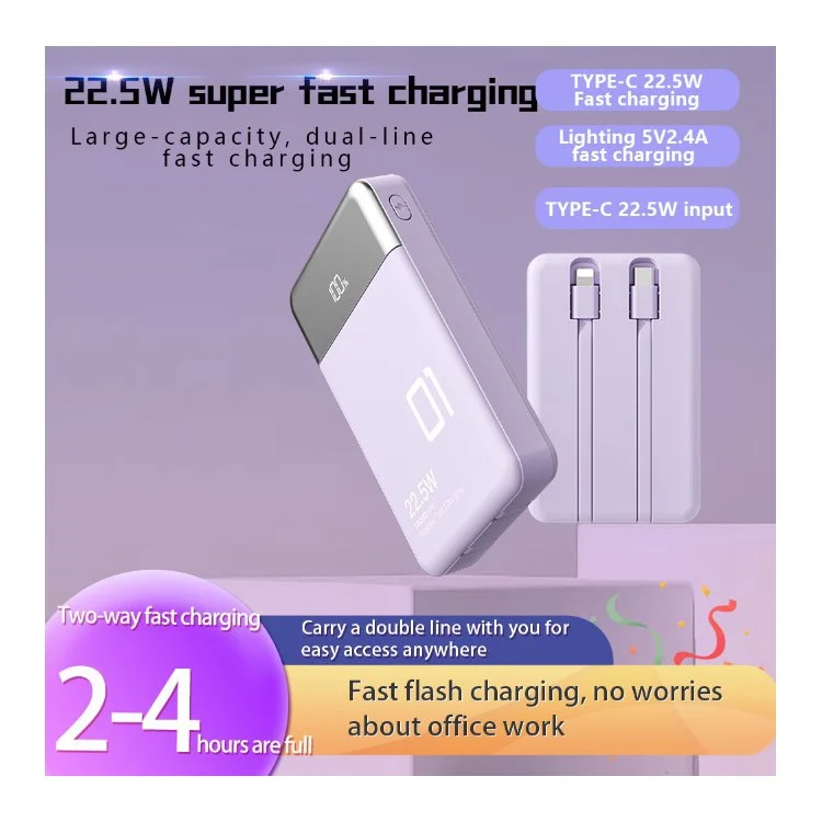 L1 Dual Cabled 22.5W 10000mAh Power Bank Fast Charging Phone Battery Pack - Noir