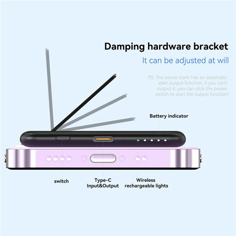 M10 Ultra Thin Metal Shell Magnetisches 15W Kabelloses Ladegerät 5000mAh Powerbank mit Ständer - Schwarz