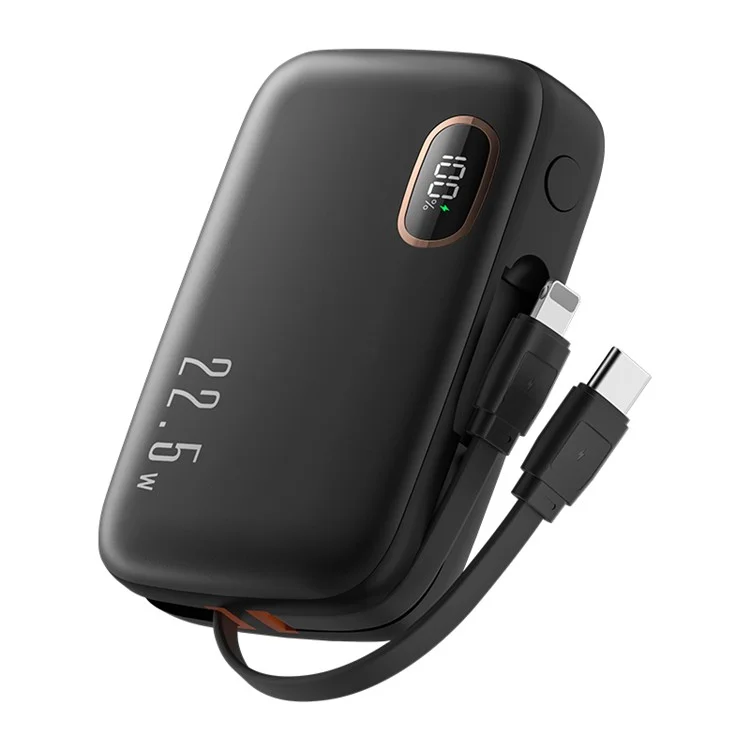KUULAA KL-YD53 10000mAh Power Bank Cabled Design 22.5W Fast Phone Portable Charger - Black