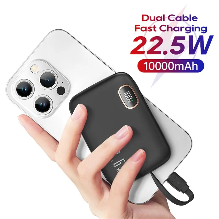KUULAA KL-YD53 10000mAh Power Bank Cabled Design 22.5W Fast Phone Portable Charger - Black