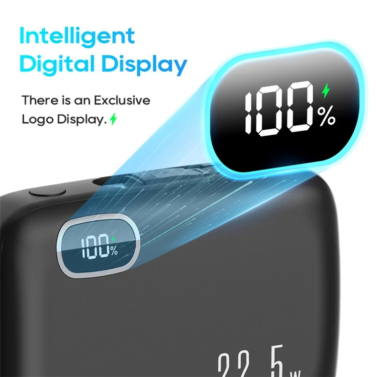 KUULAA KL-YD53 10000mAh Power Bank Cabled Design 22.5W Fast Phone Portable Charger - Black