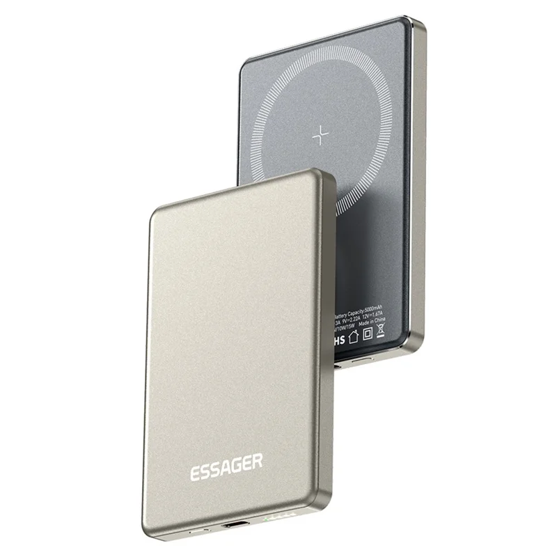 ESSAGER Magnetic Power Bank 5000mAh Ultra Slim Wireless Charging Battery Pack - Titanium