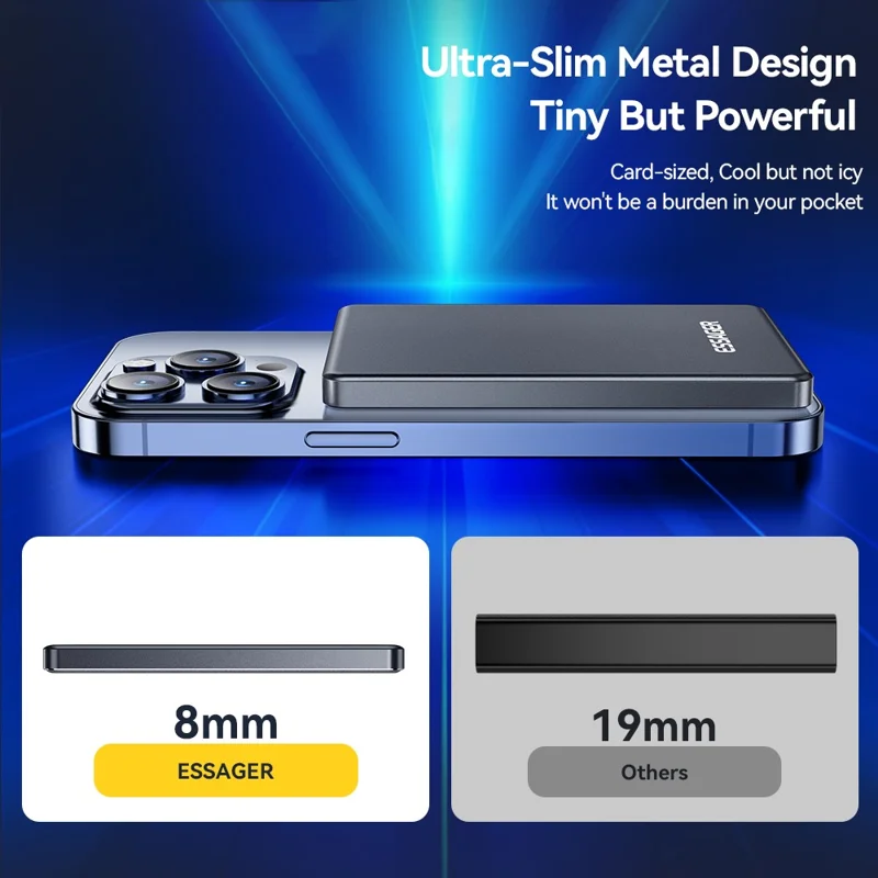 ESSAGER Magnetic Power Bank 5000mAh Ultra Slim Wireless Charging Battery Pack - Titanium