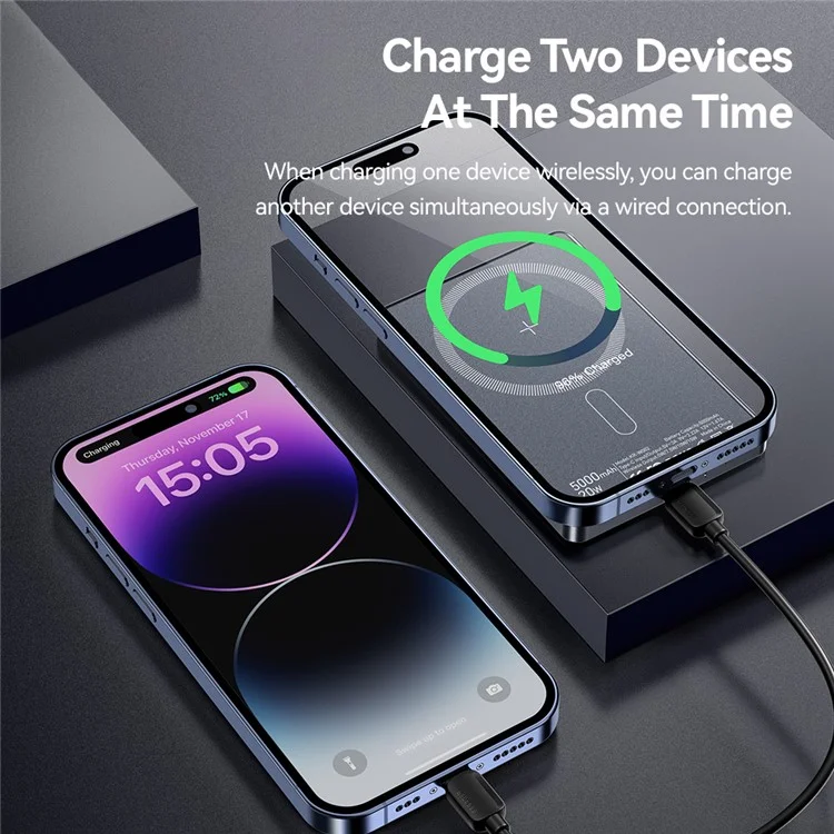 ESSAGER Magnetic Power Bank 5000mAh Ultra Slim Wireless Charging Battery Pack - Titanium