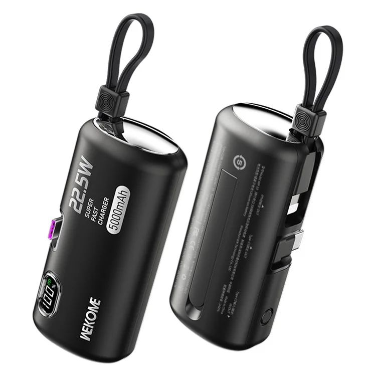WEKOME WP-19 5000mAh Power Bank 22.5W Caricabatterie Rapido per Telefono Alimentatore Portatile - Nero