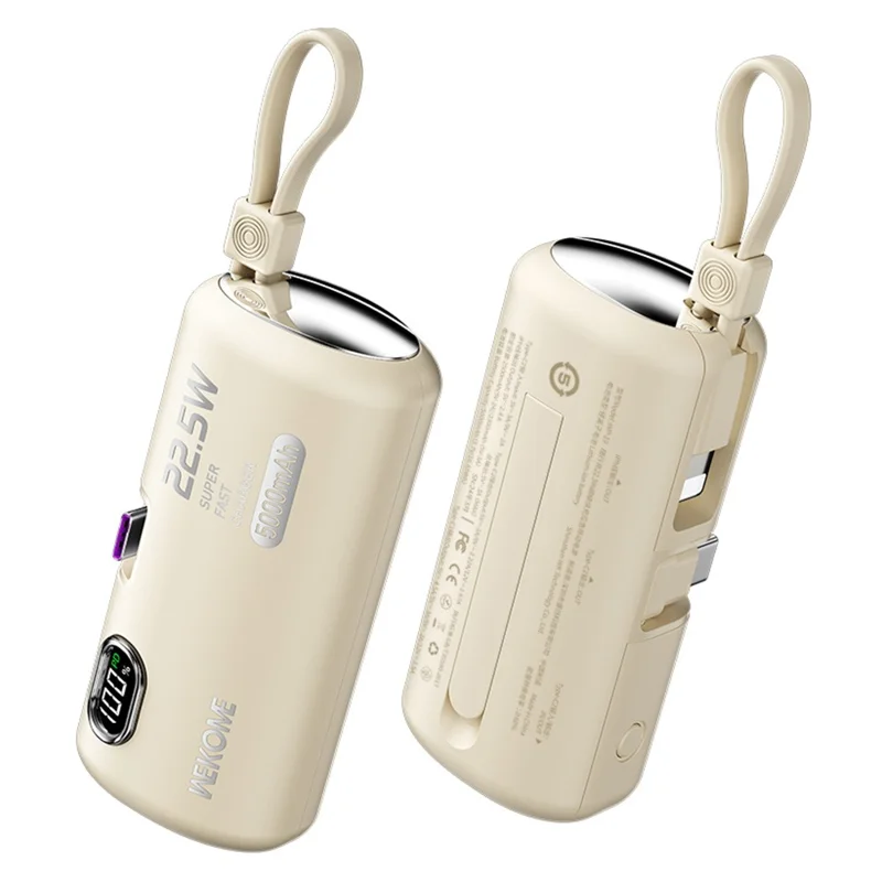 WEKOME GN-97FX 5000mAh Power Bank 22.5W Fast Phone Charger Pocket Mobile Power Supply - Beige