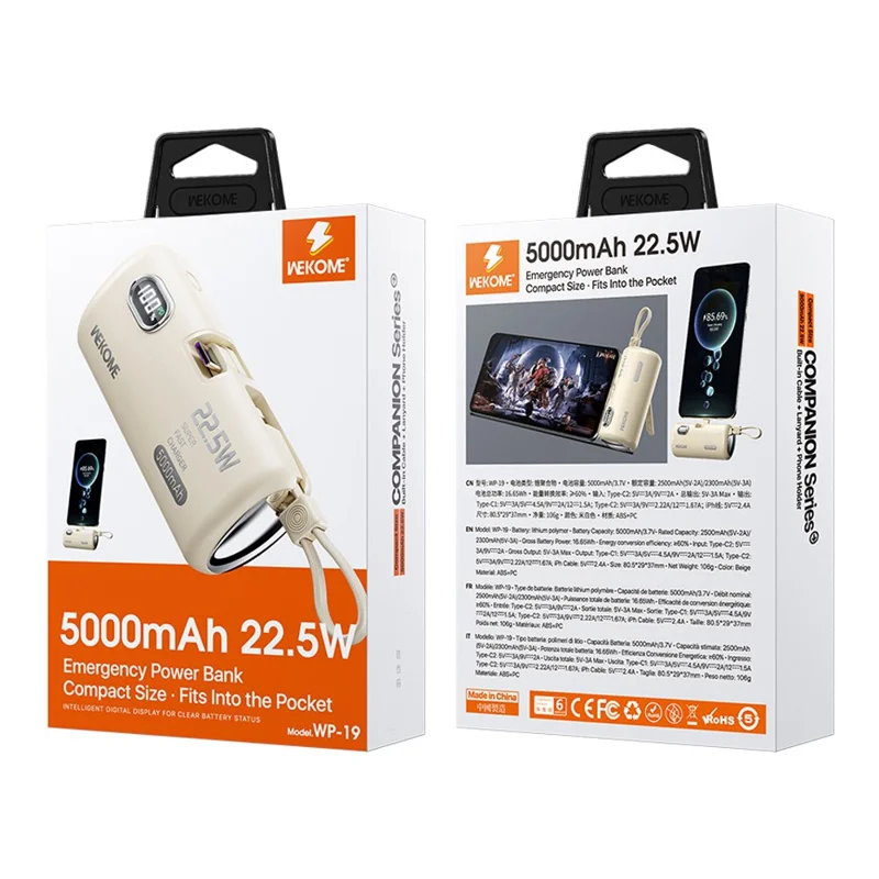 WEKOME GN-97FX 5000mAh Power Bank 22.5W Fast Phone Charger Pocket Mobile Power Supply - Beige