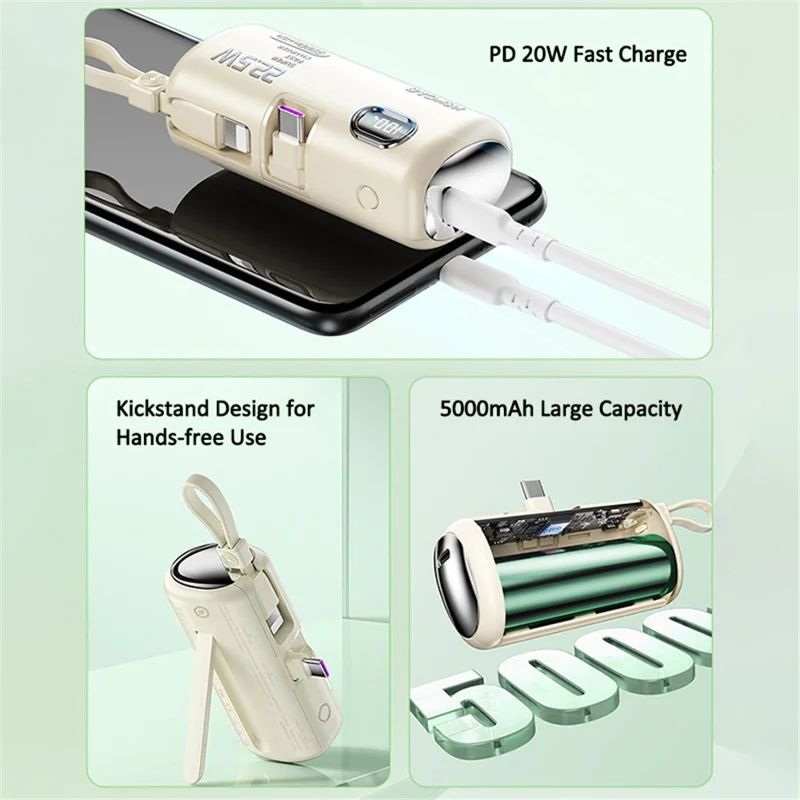 WEKOME GN-97FX 5000mAh Power Bank 22.5W Fast Phone Charger Pocket Mobile Power Supply - Beige