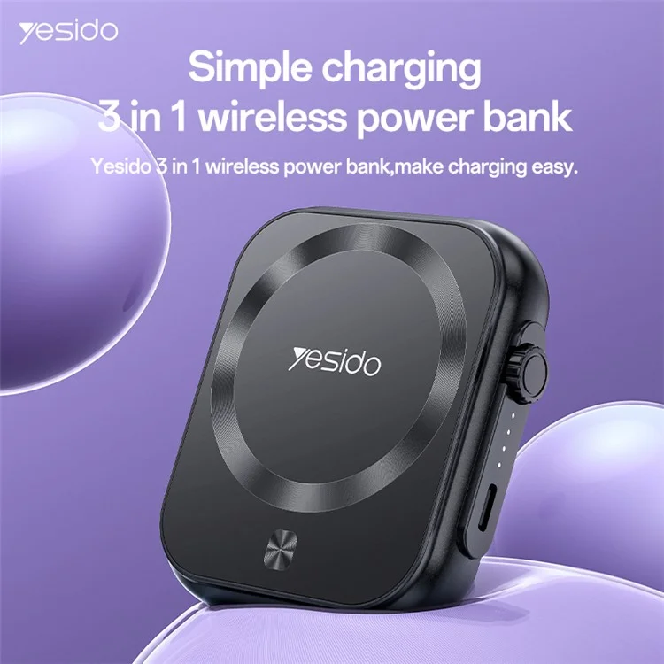 Batterie externe YESIDO YP59 5000mAh PD 20W, chargeur sans fil pour téléphone, montre et écouteurs