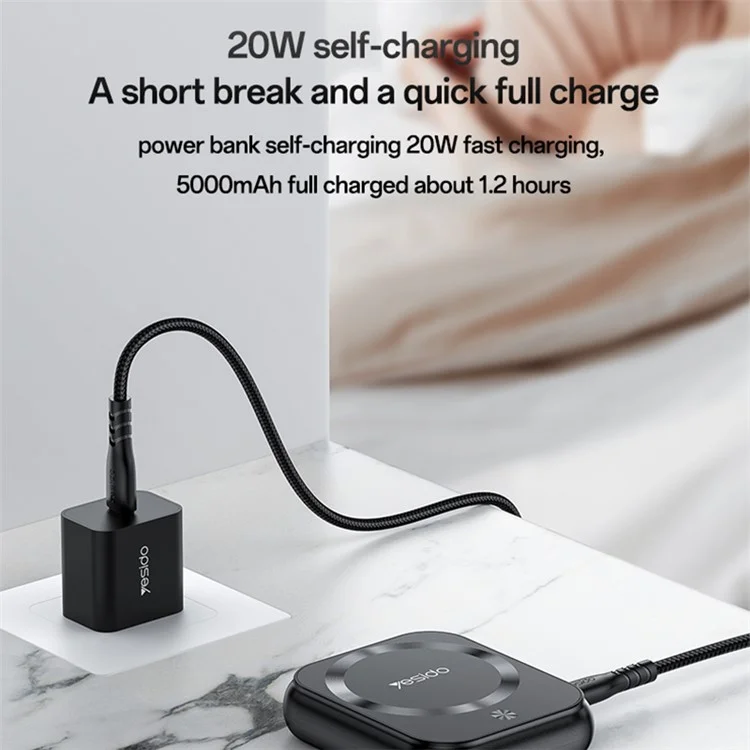 Batterie externe YESIDO YP59 5000mAh PD 20W, chargeur sans fil pour téléphone, montre et écouteurs
