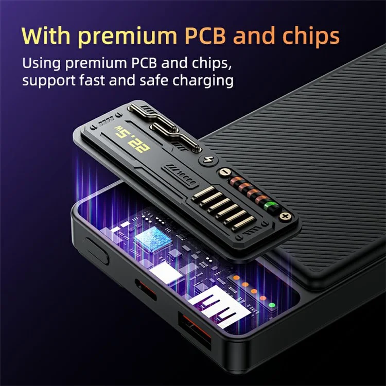 YESIDO YP55 PD 20W + 22.5W Fast Charging 10000mAh Power Bank Built-in with Type-C+iP Cable
