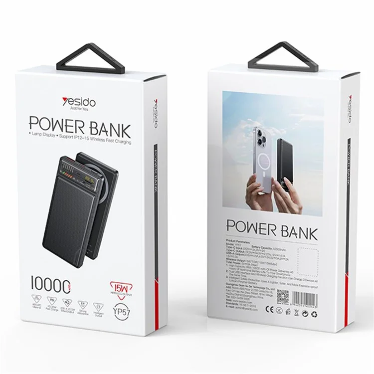 YESIDO YP57 Type-C+USB Dual Output 10000mAh Tragbare magnetische Power Bank