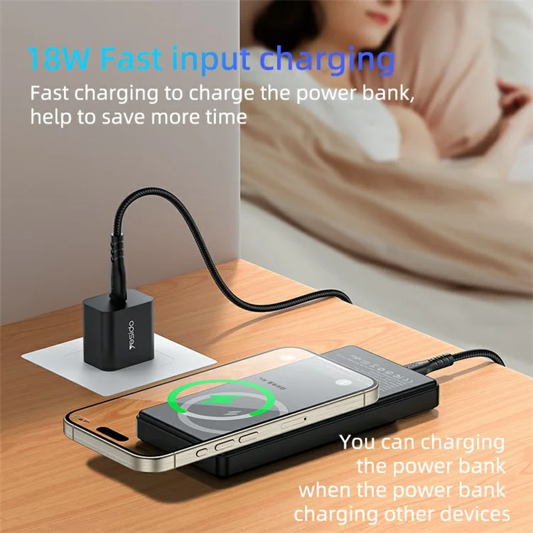 YESIDO YP57 Type-C+USB Dual Output 10000mAh Tragbare magnetische Power Bank