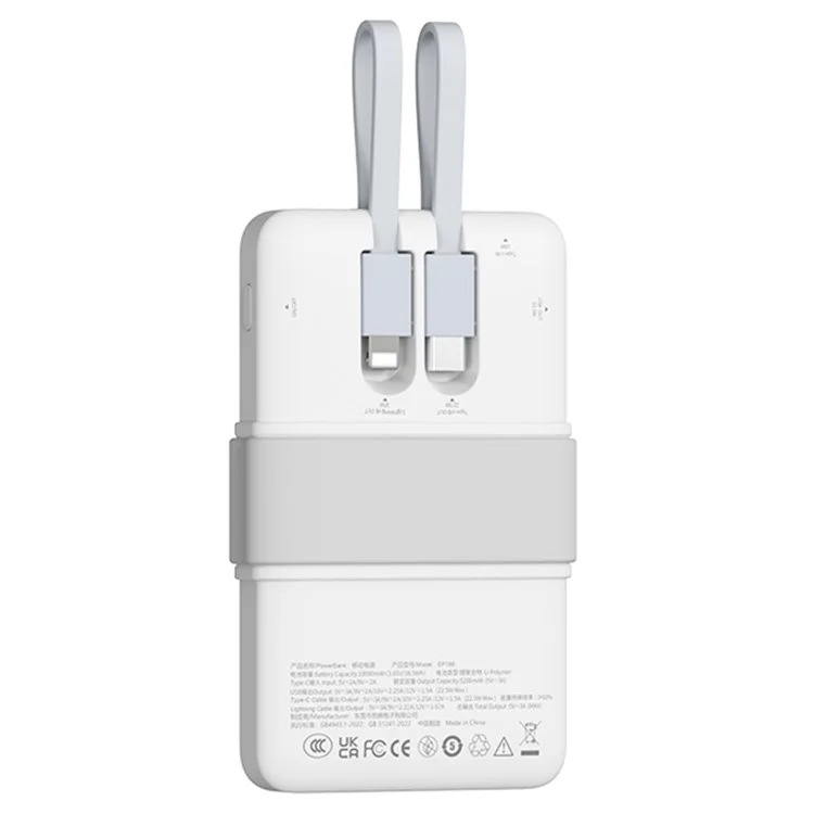 DEVIA Smart Series EP186 22.5W Power Bank Built-In Two Cables 10000mAh Portable Phone Charger