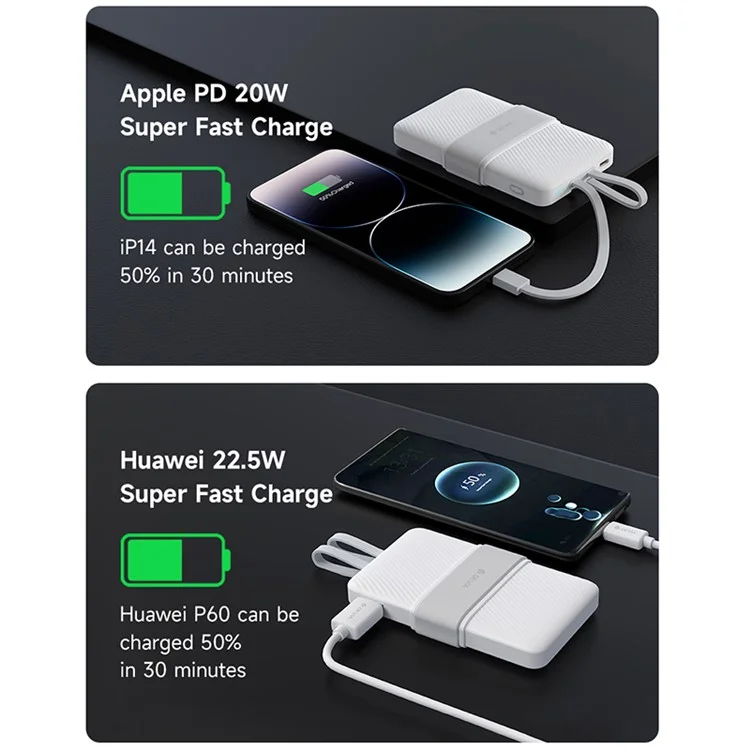 DEVIA Smart Series EP186 22.5W Power Bank Built-In Two Cables 10000mAh Portable Phone Charger