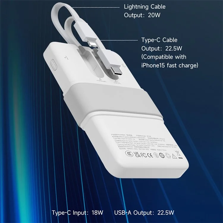 DEVIA Smart Series EP186 22.5W Power Bank Built-In Two Cables 10000mAh Portable Phone Charger