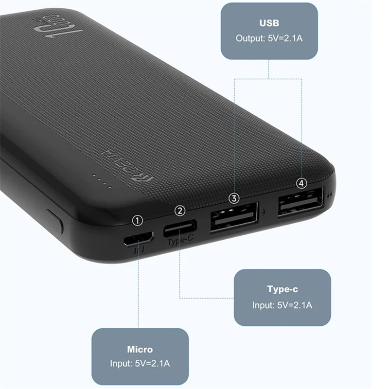 DEVIA 10000mAh Power Bank Battery Pack Portable Phone Charger - White