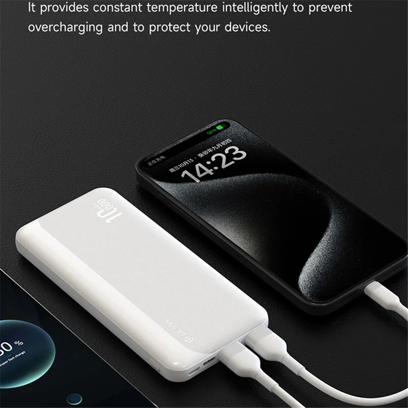 DEVIA 10000mAh Power Bank Battery Pack Portable Phone Charger - White