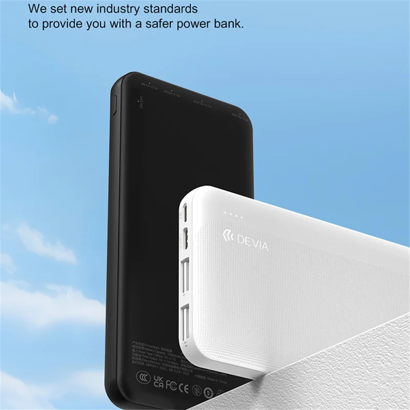 DEVIA 10000mAh Power Bank Battery Pack Portable Phone Charger - White
