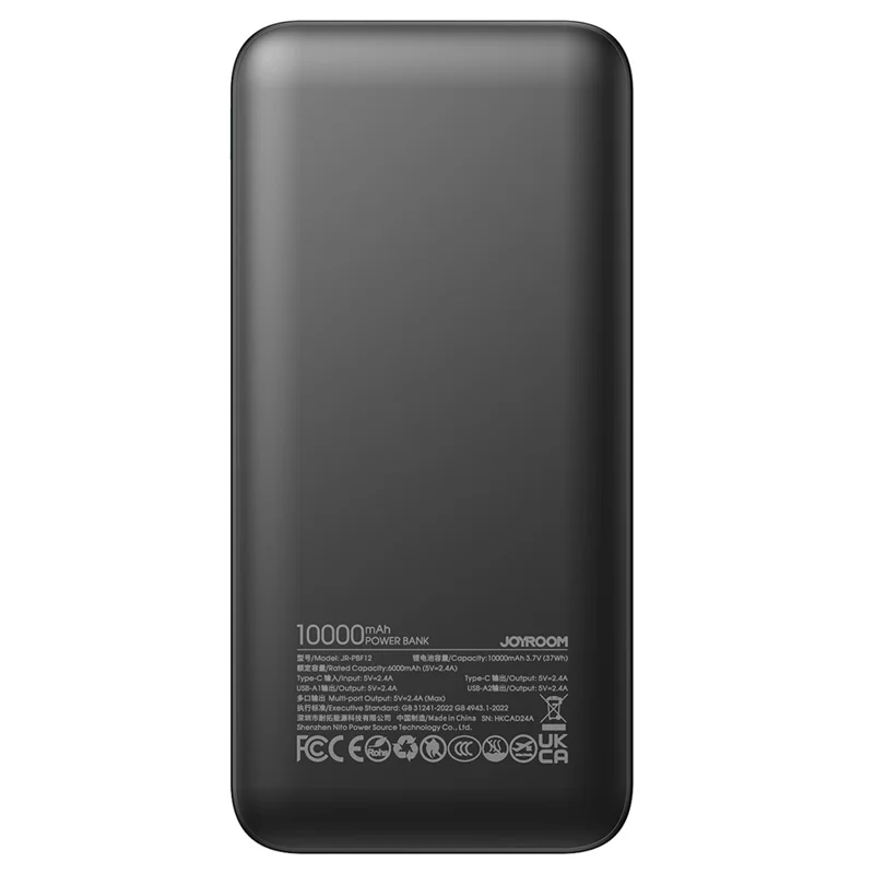JOYROOM JR-PBF12 10000mAh Power Bank Ultra-Thin Type-C Dual Way Charging Phone External Battery - Black