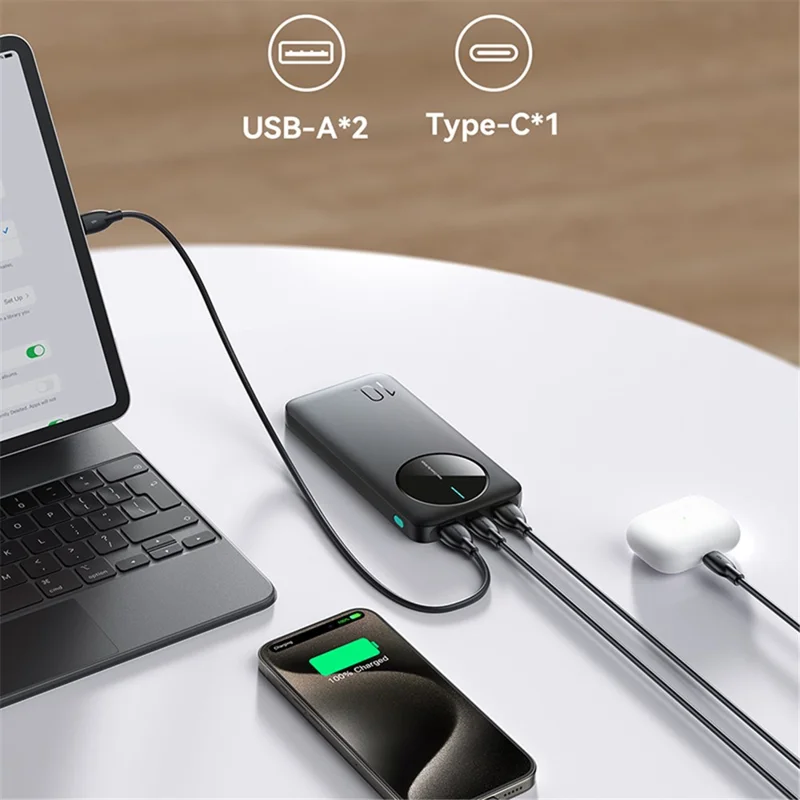 JOYROOM JR-PBF12 10000mAh Power Bank Ultra-Thin Type-C Dual Way Charging Phone External Battery - Black